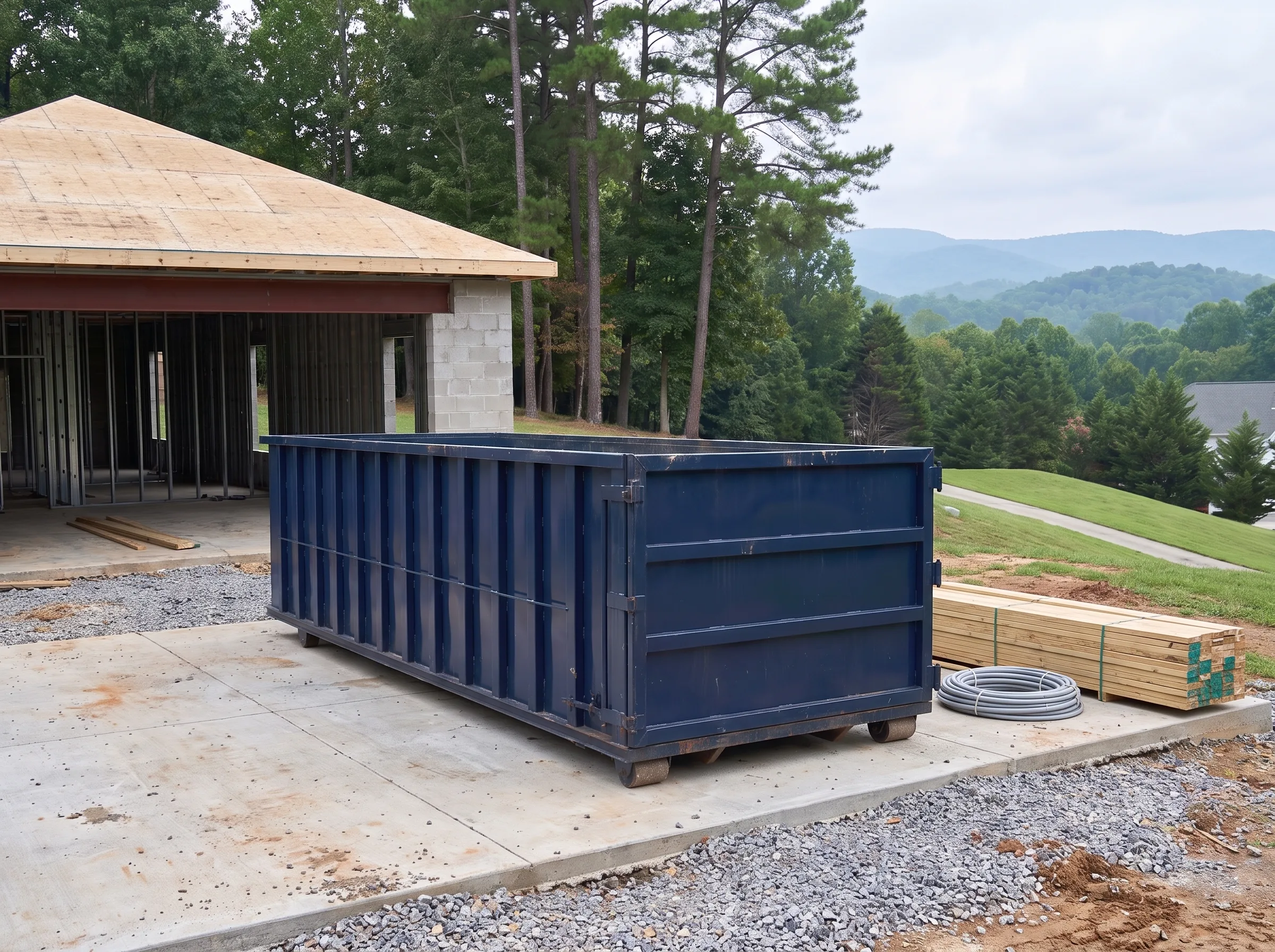 Roll-off dumpster being loaded in Virginia Beach, VA