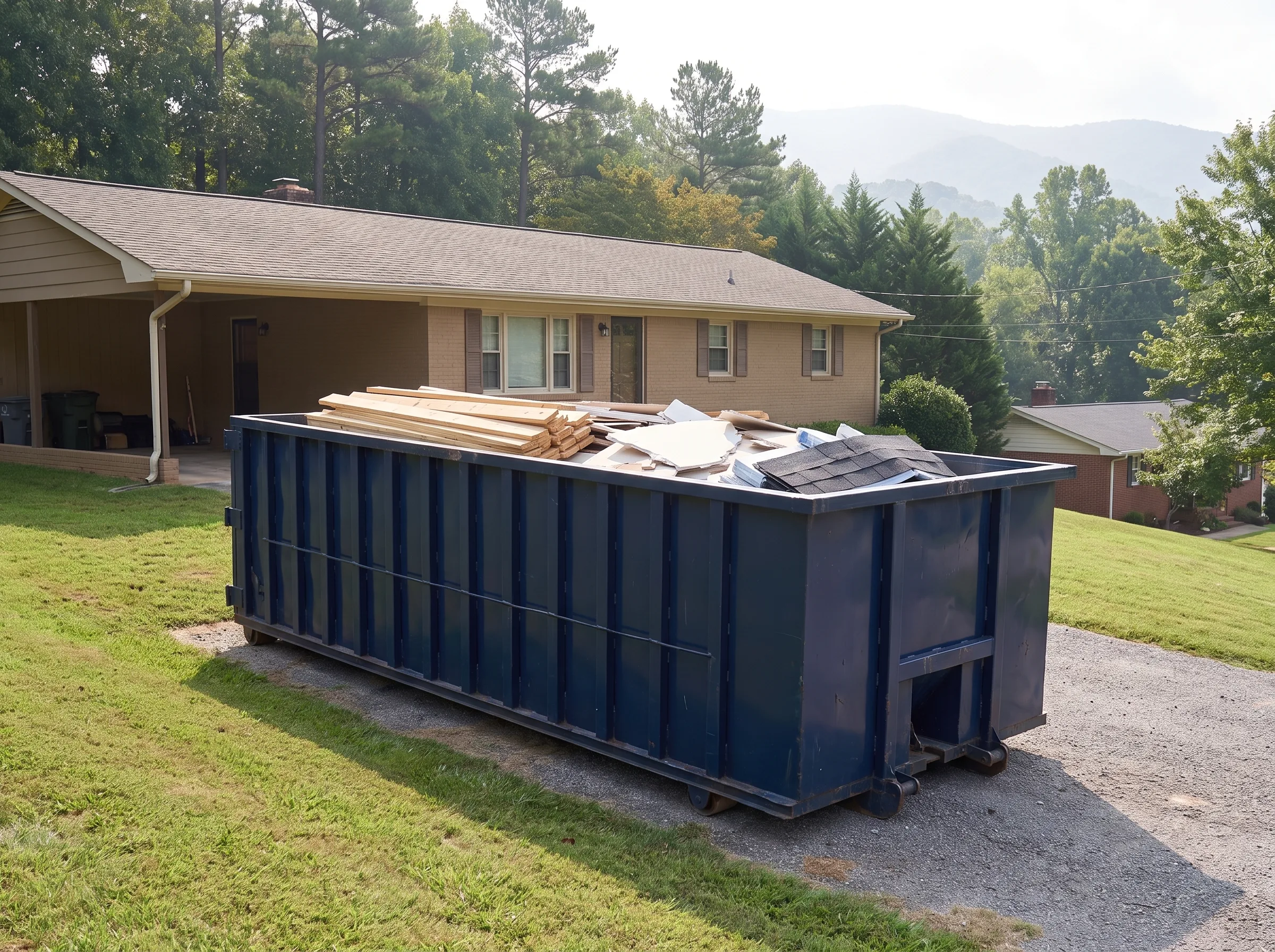 Roll-off dumpster being loaded in Chesapeake, VA